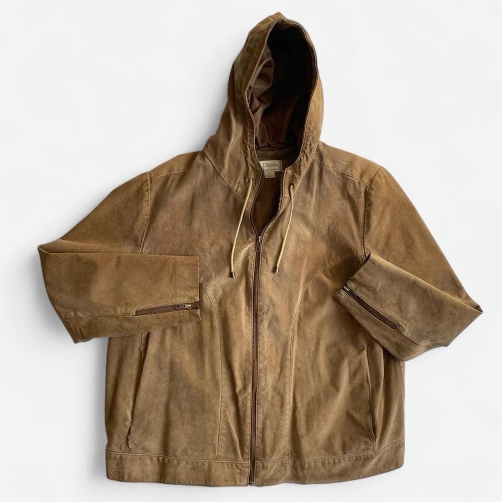 Vintage tan hooded leather jacket